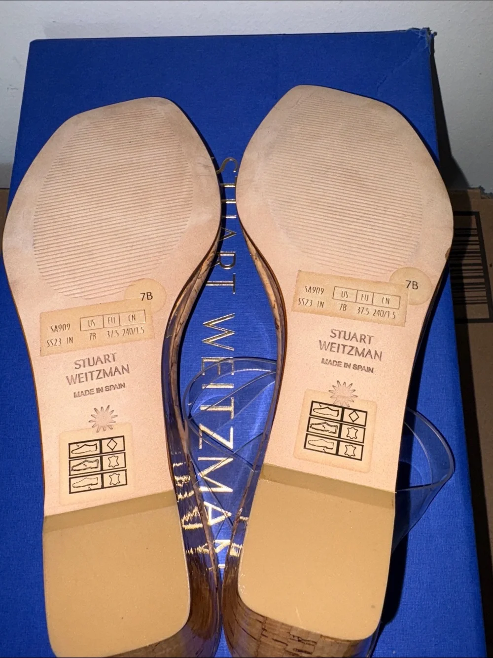Stuart Weitzman Clear Strap Cork Wedge Sandals - Transparent